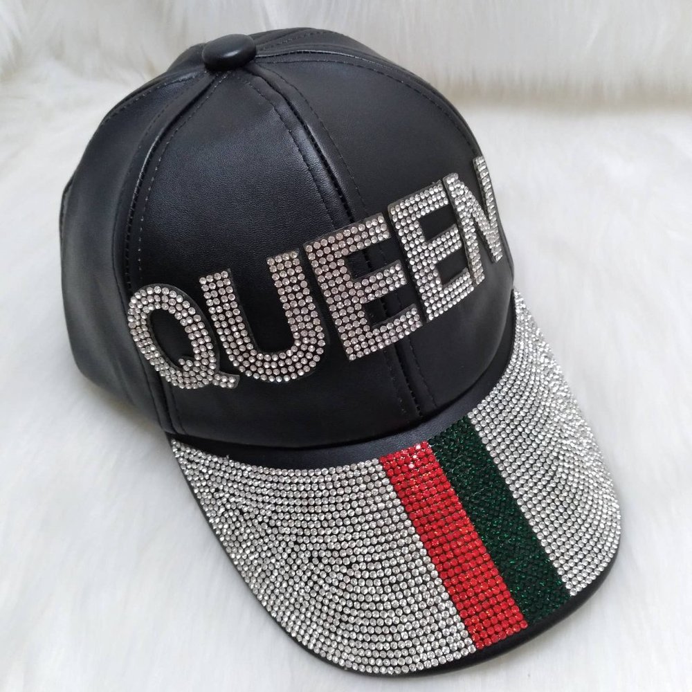 Rhinestone Cap Black PU Leather Fashion